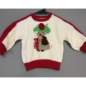 Handmade Beatrix Potter Infant Knit Sweater Red & White 13" W x 13"L